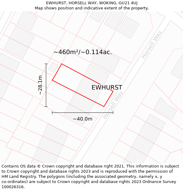 EWHURST, HORSELL WAY, WOKING, GU21 4UJ: Plot and title map