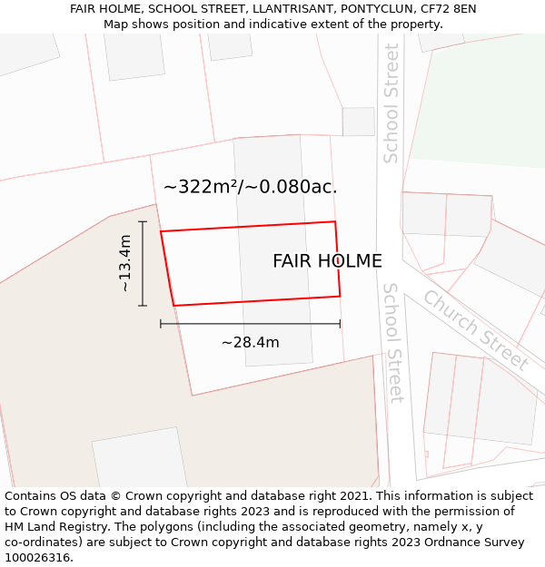 FAIR HOLME, SCHOOL STREET, LLANTRISANT, PONTYCLUN, CF72 8EN: Plot and title map