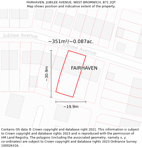 FAIRHAVEN, JUBILEE AVENUE, WEST BROMWICH, B71 2QT: Plot and title map