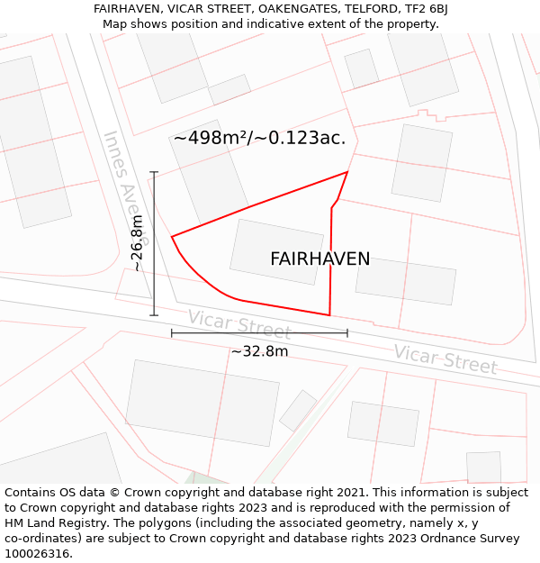 FAIRHAVEN, VICAR STREET, OAKENGATES, TELFORD, TF2 6BJ: Plot and title map