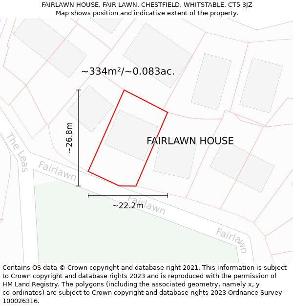 FAIRLAWN HOUSE, FAIR LAWN, CHESTFIELD, WHITSTABLE, CT5 3JZ: Plot and title map