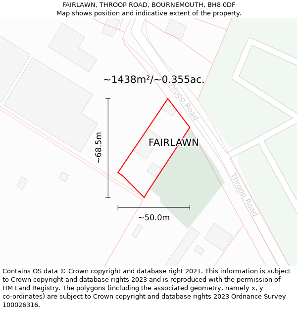 FAIRLAWN, THROOP ROAD, BOURNEMOUTH, BH8 0DF: Plot and title map