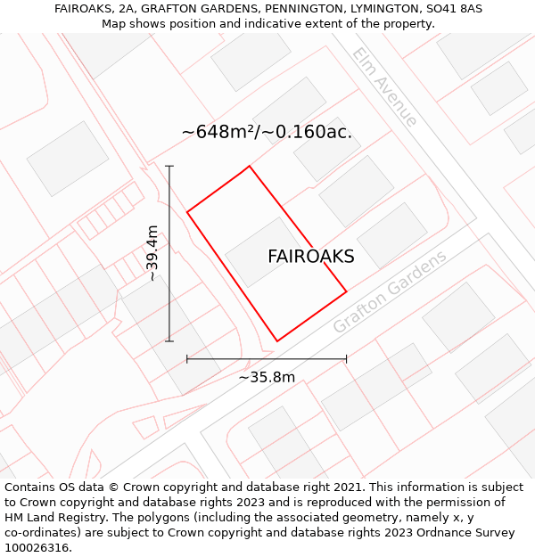 FAIROAKS, 2A, GRAFTON GARDENS, PENNINGTON, LYMINGTON, SO41 8AS: Plot and title map