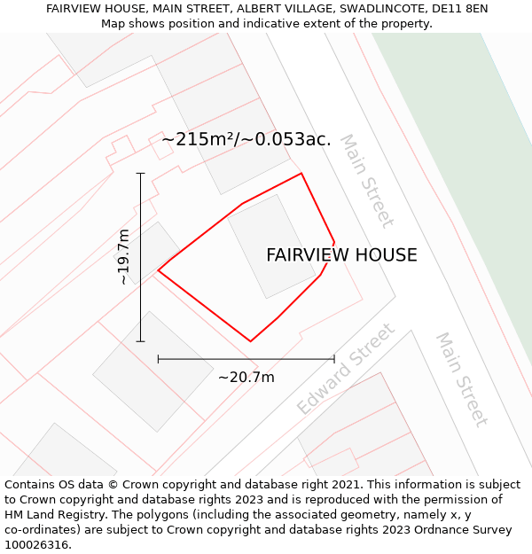 FAIRVIEW HOUSE, MAIN STREET, ALBERT VILLAGE, SWADLINCOTE, DE11 8EN: Plot and title map