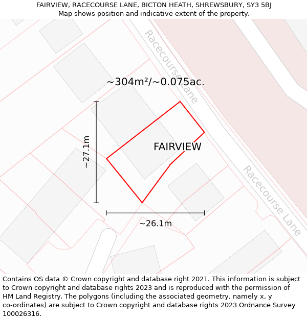 FAIRVIEW, RACECOURSE LANE, BICTON HEATH, SHREWSBURY, SY3 5BJ: Plot and title map