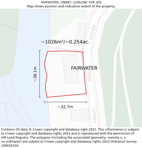 FAIRWATER, LINNEY, LUDLOW, SY8 1EG: Plot and title map