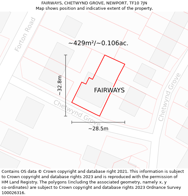 FAIRWAYS, CHETWYND GROVE, NEWPORT, TF10 7JN: Plot and title map