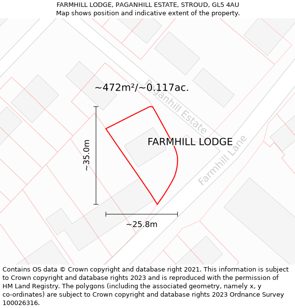 FARMHILL LODGE, PAGANHILL ESTATE, STROUD, GL5 4AU: Plot and title map