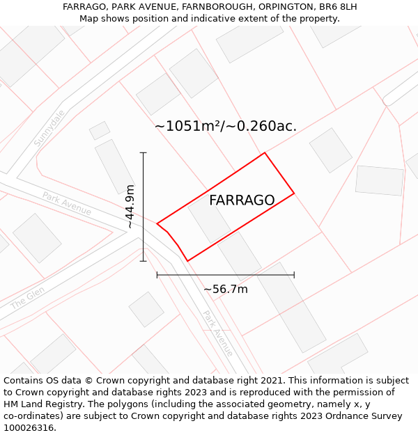 FARRAGO, PARK AVENUE, FARNBOROUGH, ORPINGTON, BR6 8LH: Plot and title map