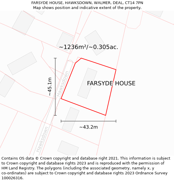 FARSYDE HOUSE, HAWKSDOWN, WALMER, DEAL, CT14 7PN: Plot and title map