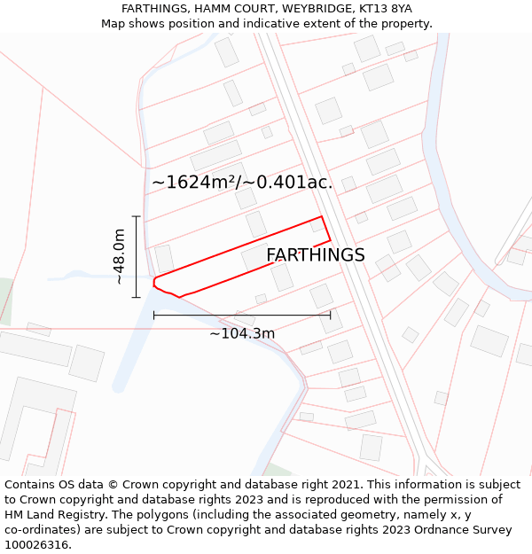 FARTHINGS, HAMM COURT, WEYBRIDGE, KT13 8YA: Plot and title map