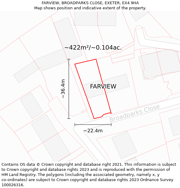 FARVIEW, BROADPARKS CLOSE, EXETER, EX4 9HA: Plot and title map