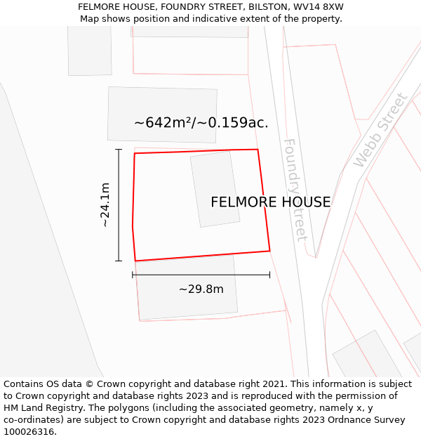 FELMORE HOUSE, FOUNDRY STREET, BILSTON, WV14 8XW: Plot and title map