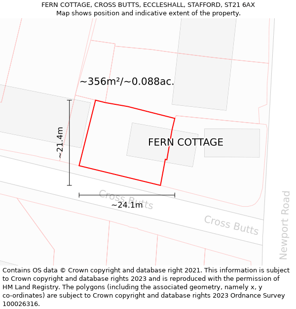 FERN COTTAGE, CROSS BUTTS, ECCLESHALL, STAFFORD, ST21 6AX: Plot and title map