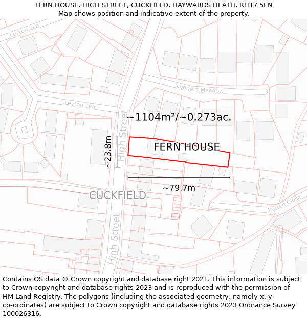 FERN HOUSE, HIGH STREET, CUCKFIELD, HAYWARDS HEATH, RH17 5EN: Plot and title map