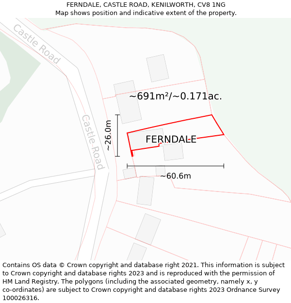 FERNDALE, CASTLE ROAD, KENILWORTH, CV8 1NG: Plot and title map