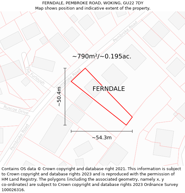 FERNDALE, PEMBROKE ROAD, WOKING, GU22 7DY: Plot and title map