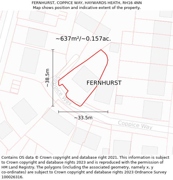 FERNHURST, COPPICE WAY, HAYWARDS HEATH, RH16 4NN: Plot and title map