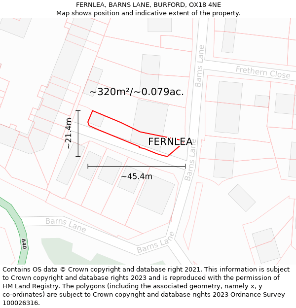 FERNLEA, BARNS LANE, BURFORD, OX18 4NE: Plot and title map