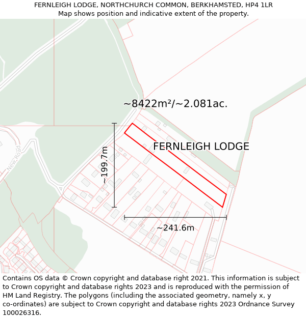 FERNLEIGH LODGE, NORTHCHURCH COMMON, BERKHAMSTED, HP4 1LR: Plot and title map