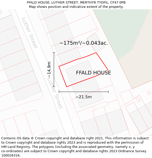 FFALD HOUSE, LUTHER STREET, MERTHYR TYDFIL, CF47 0PB: Plot and title map