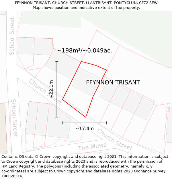 FFYNNON TRISANT, CHURCH STREET, LLANTRISANT, PONTYCLUN, CF72 8EW: Plot and title map