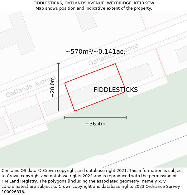 FIDDLESTICKS, OATLANDS AVENUE, WEYBRIDGE, KT13 9TW: Plot and title map