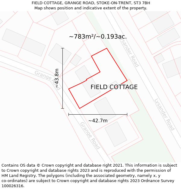 FIELD COTTAGE, GRANGE ROAD, STOKE-ON-TRENT, ST3 7BH: Plot and title map