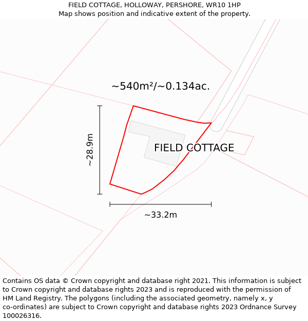 FIELD COTTAGE, HOLLOWAY, PERSHORE, WR10 1HP: Plot and title map
