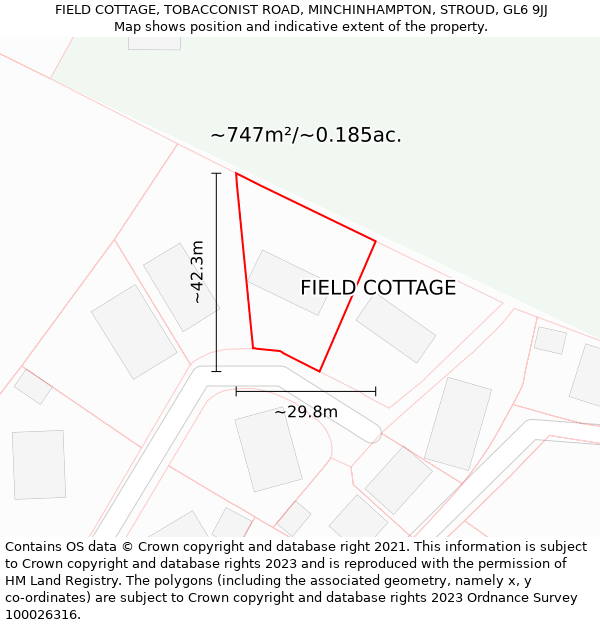 FIELD COTTAGE, TOBACCONIST ROAD, MINCHINHAMPTON, STROUD, GL6 9JJ: Plot and title map