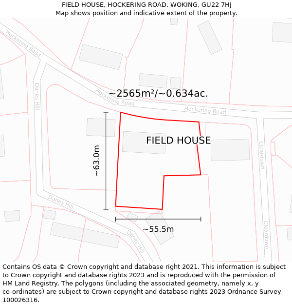 FIELD HOUSE, HOCKERING ROAD, WOKING, GU22 7HJ: Plot and title map
