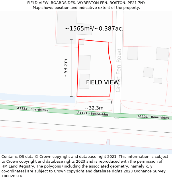 FIELD VIEW, BOARDSIDES, WYBERTON FEN, BOSTON, PE21 7NY: Plot and title map