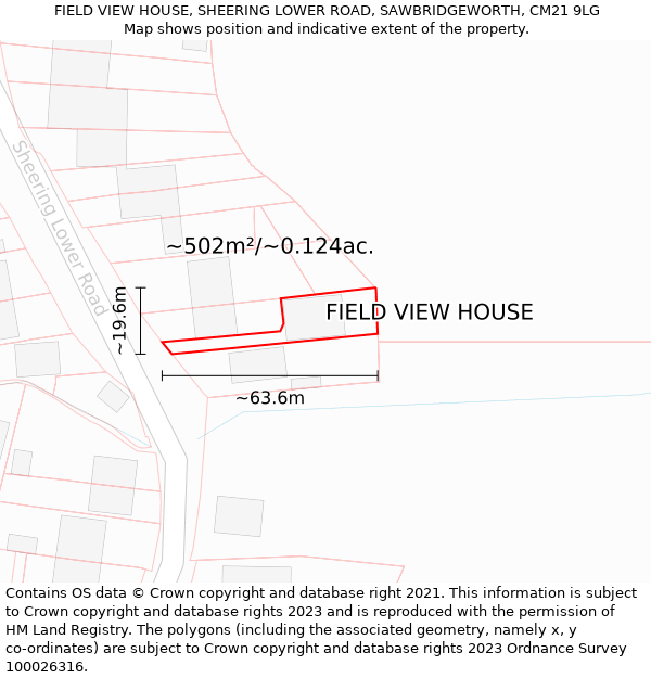 FIELD VIEW HOUSE, SHEERING LOWER ROAD, SAWBRIDGEWORTH, CM21 9LG: Plot and title map