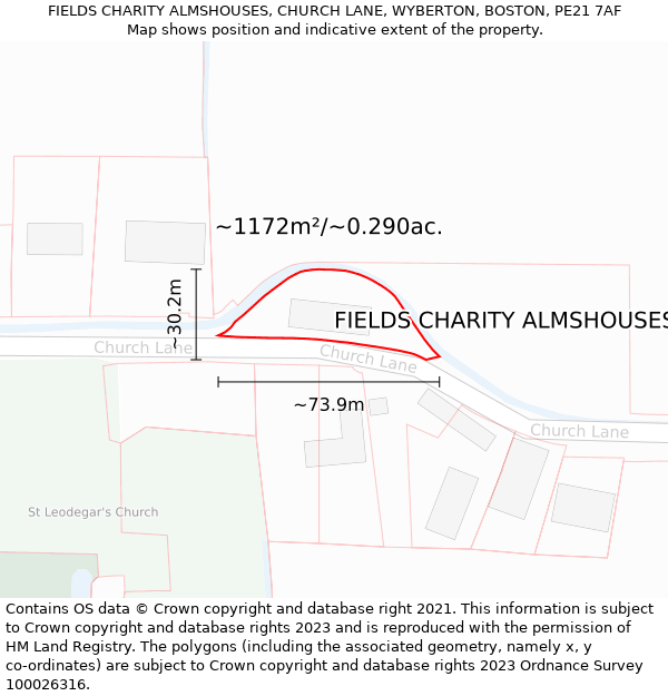 FIELDS CHARITY ALMSHOUSES, CHURCH LANE, WYBERTON, BOSTON, PE21 7AF: Plot and title map