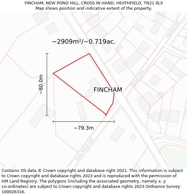 FINCHAM, NEW POND HILL, CROSS IN HAND, HEATHFIELD, TN21 0LX: Plot and title map