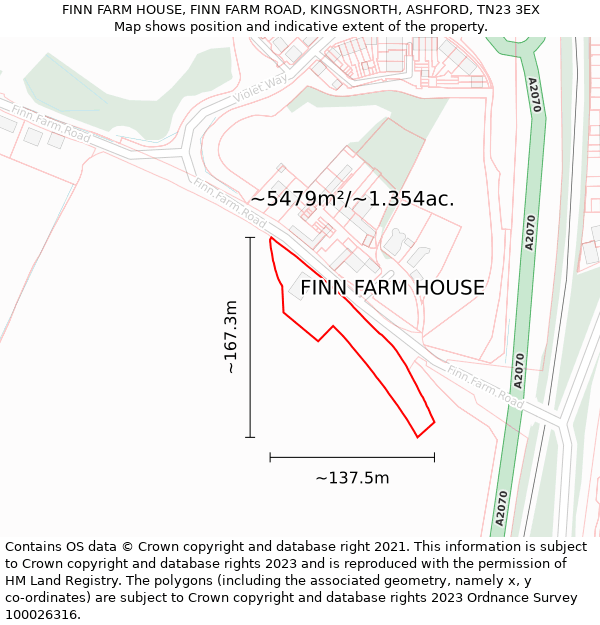 FINN FARM HOUSE, FINN FARM ROAD, KINGSNORTH, ASHFORD, TN23 3EX: Plot and title map