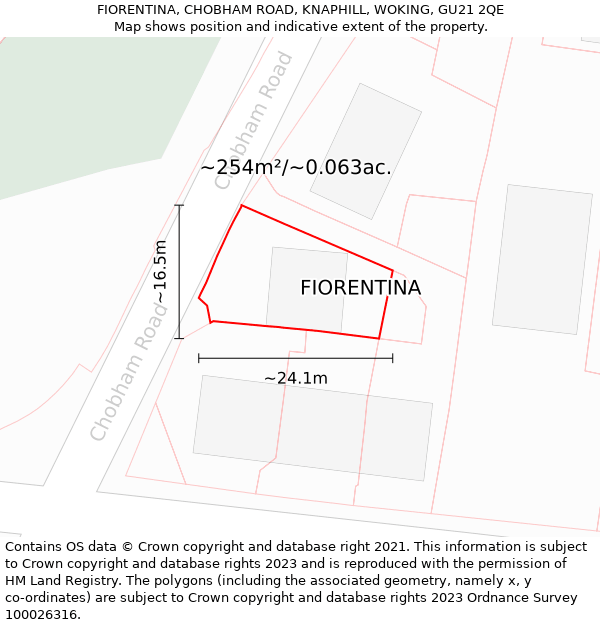 FIORENTINA, CHOBHAM ROAD, KNAPHILL, WOKING, GU21 2QE: Plot and title map