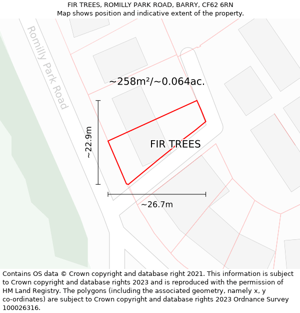 FIR TREES, ROMILLY PARK ROAD, BARRY, CF62 6RN: Plot and title map