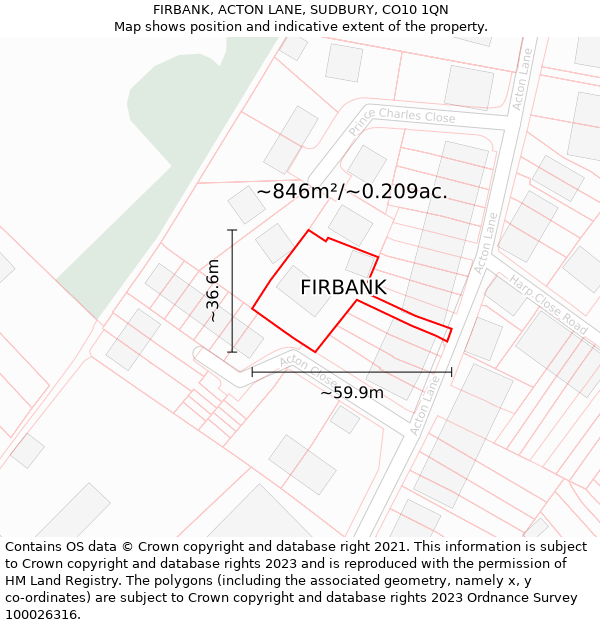 FIRBANK, ACTON LANE, SUDBURY, CO10 1QN: Plot and title map