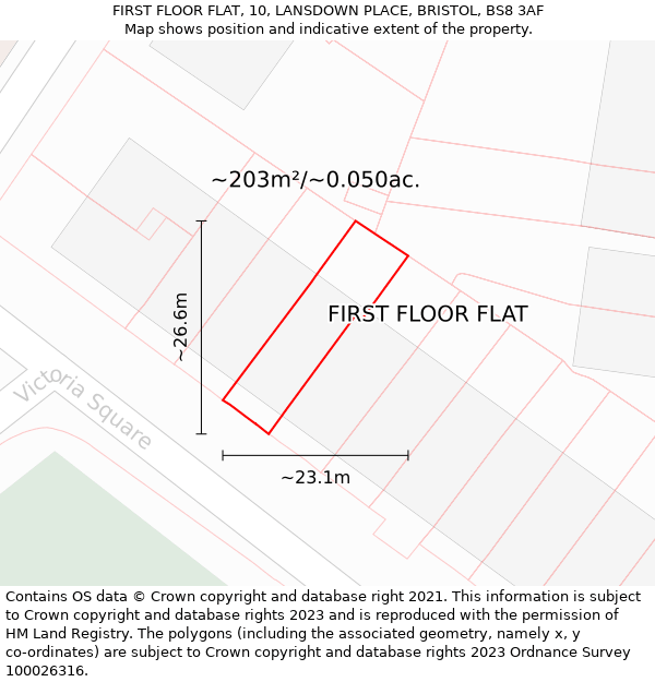 FIRST FLOOR FLAT, 10, LANSDOWN PLACE, BRISTOL, BS8 3AF: Plot and title map