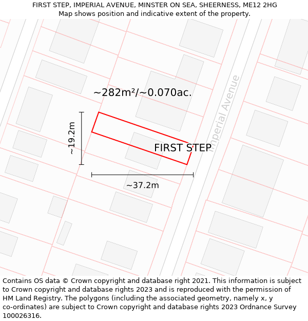 FIRST STEP, IMPERIAL AVENUE, MINSTER ON SEA, SHEERNESS, ME12 2HG: Plot and title map