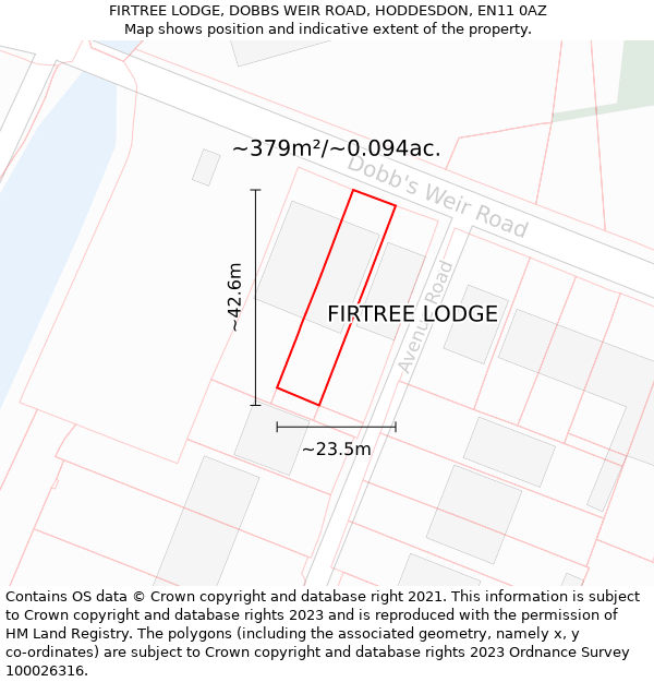 FIRTREE LODGE, DOBBS WEIR ROAD, HODDESDON, EN11 0AZ: Plot and title map