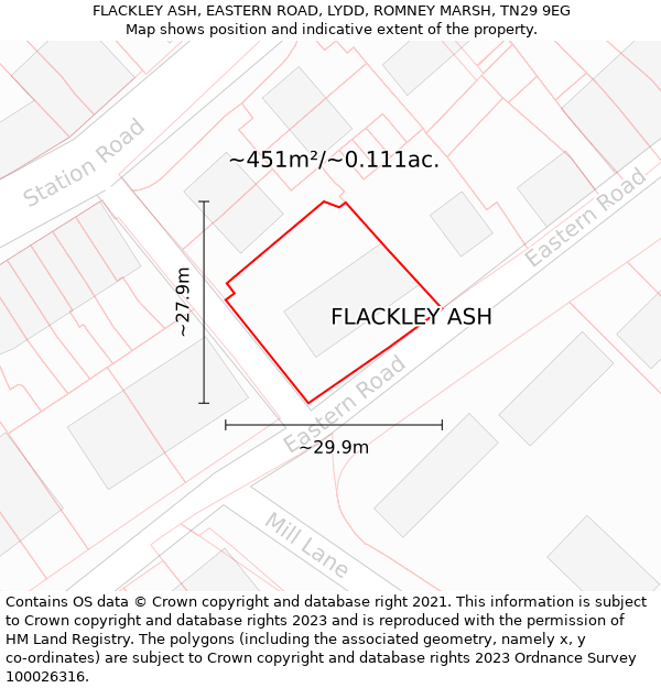 FLACKLEY ASH, EASTERN ROAD, LYDD, ROMNEY MARSH, TN29 9EG: Plot and title map