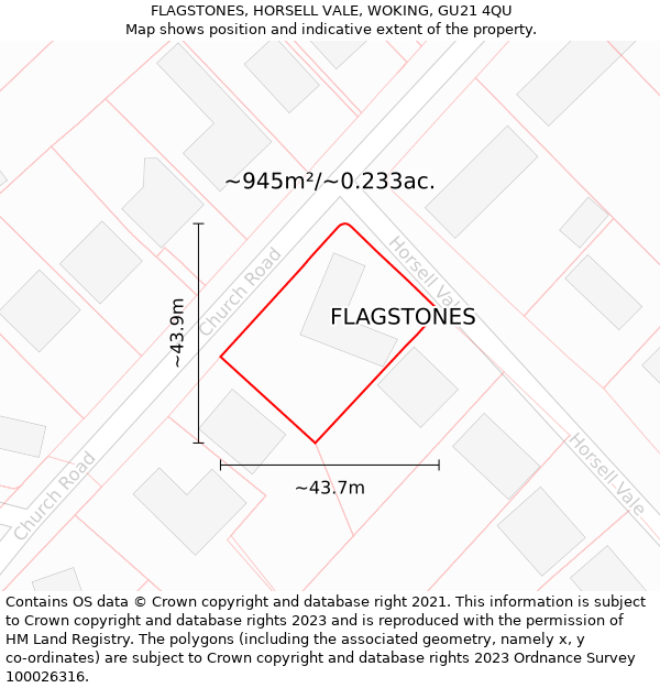 FLAGSTONES, HORSELL VALE, WOKING, GU21 4QU: Plot and title map