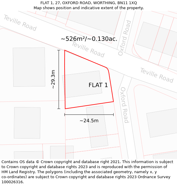 FLAT 1, 27, OXFORD ROAD, WORTHING, BN11 1XQ: Plot and title map