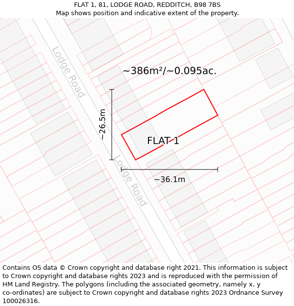 FLAT 1, 81, LODGE ROAD, REDDITCH, B98 7BS: Plot and title map