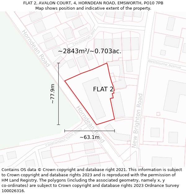 FLAT 2, AVALON COURT, 4, HORNDEAN ROAD, EMSWORTH, PO10 7PB: Plot and title map