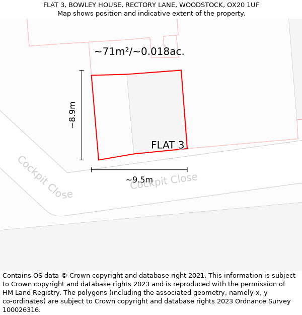 FLAT 3, BOWLEY HOUSE, RECTORY LANE, WOODSTOCK, OX20 1UF: Plot and title map