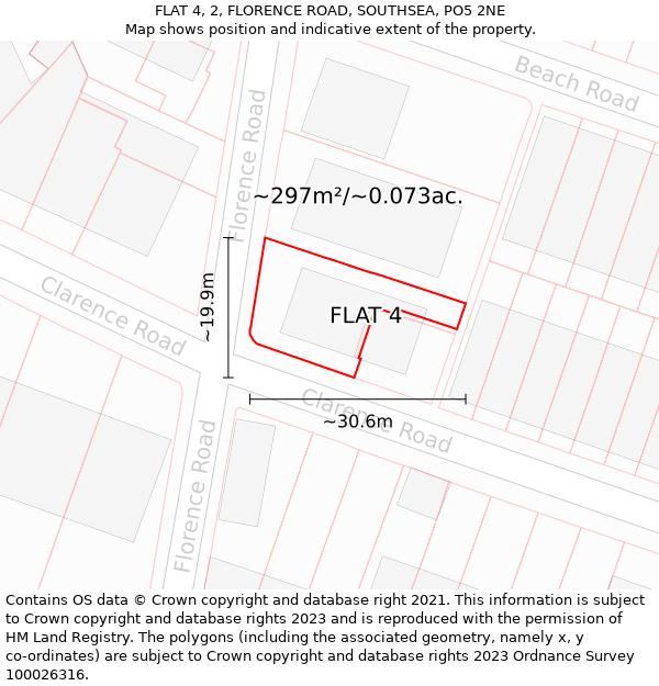 FLAT 4, 2, FLORENCE ROAD, SOUTHSEA, PO5 2NE: Plot and title map
