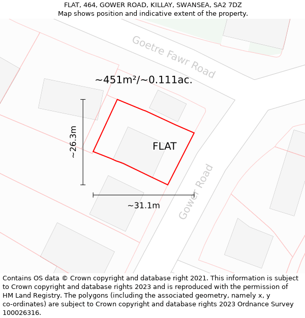 FLAT, 464, GOWER ROAD, KILLAY, SWANSEA, SA2 7DZ: Plot and title map